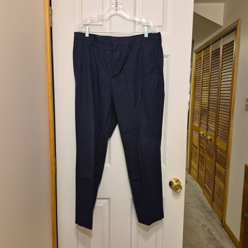 Banana Republic Standard Fit Navy Pinstripe Chino Pants Mens 32x30 Hemmed 27.5in